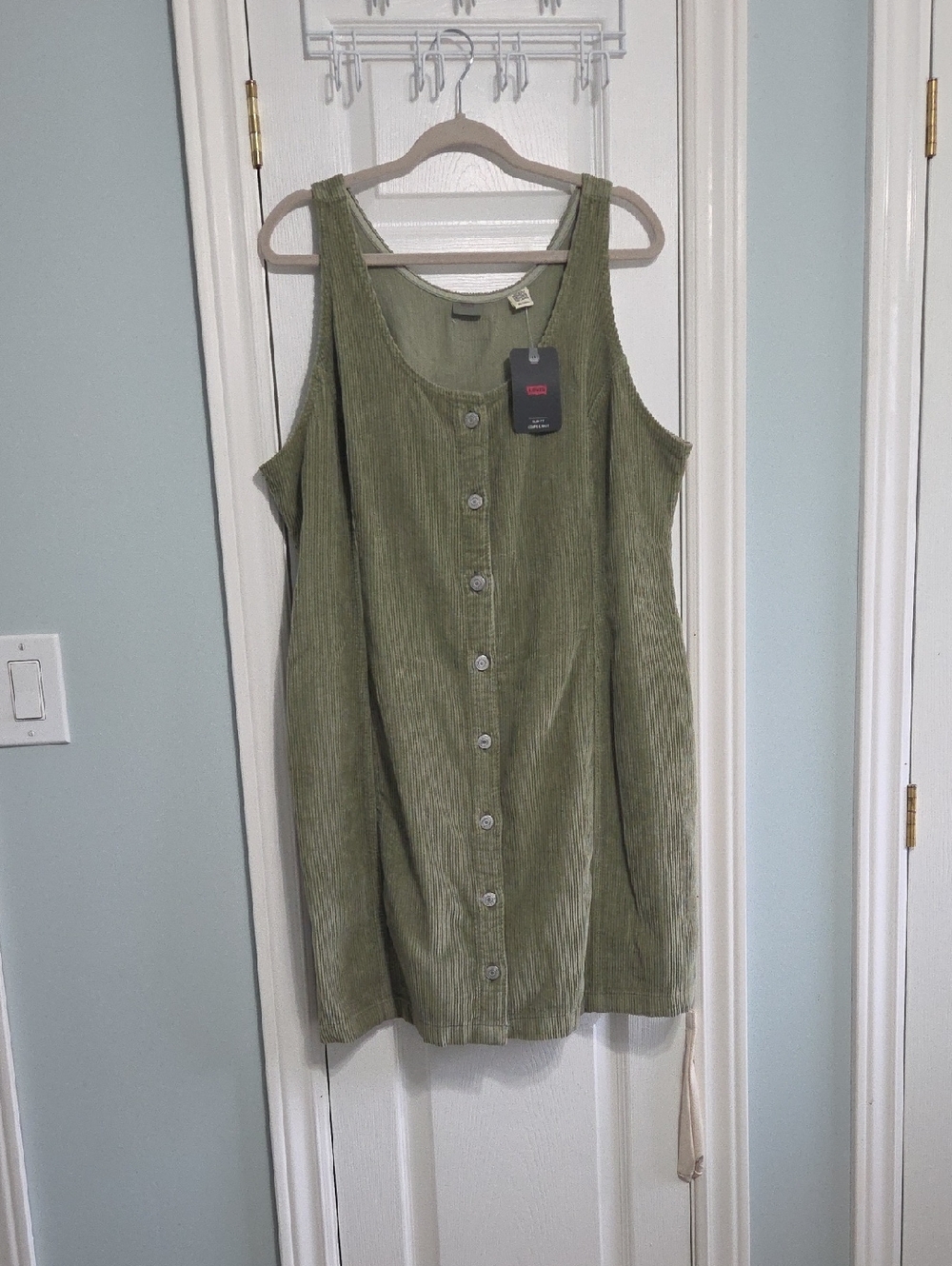 Levi's Olive Green Corduroy Button-Front Tank Dress